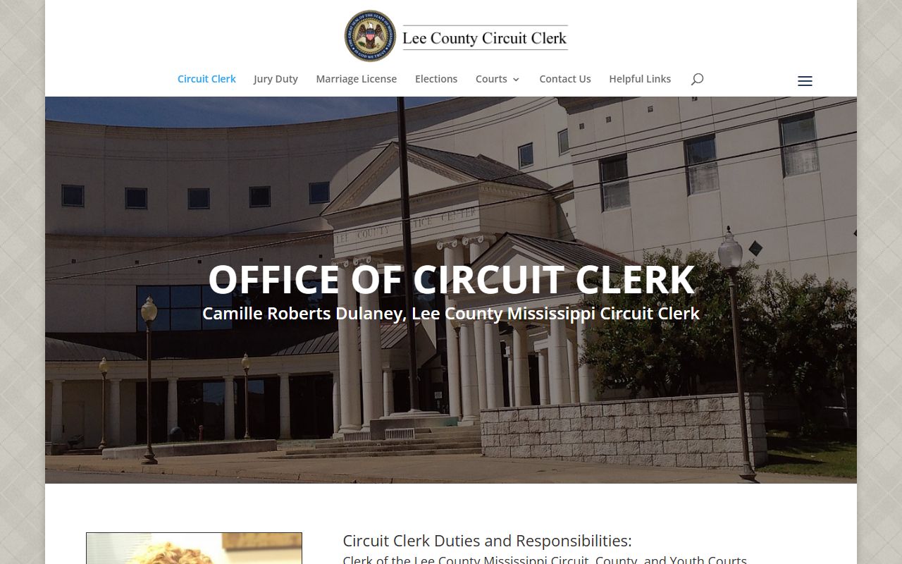 Lee County Circuit Clerk home page listing court records and marriage license duties