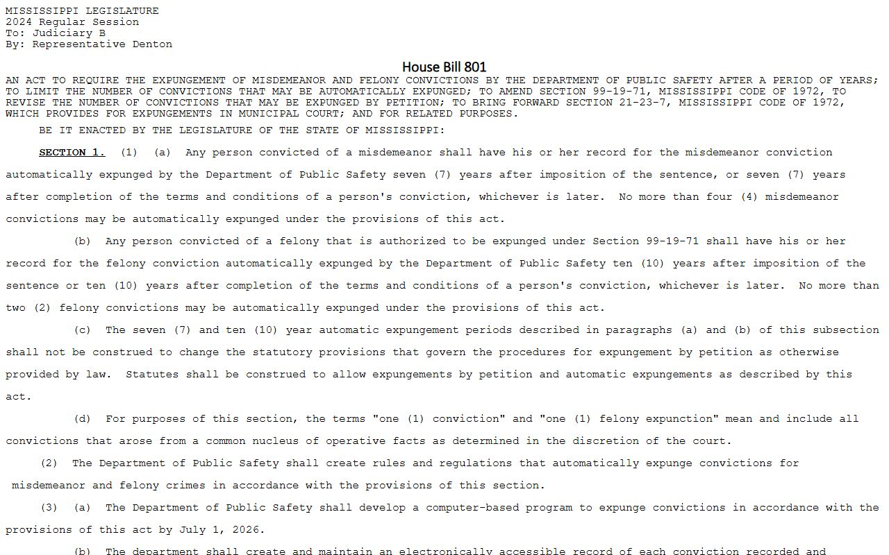 Mississippi expunction statute behind Lee County Criminal Court Records