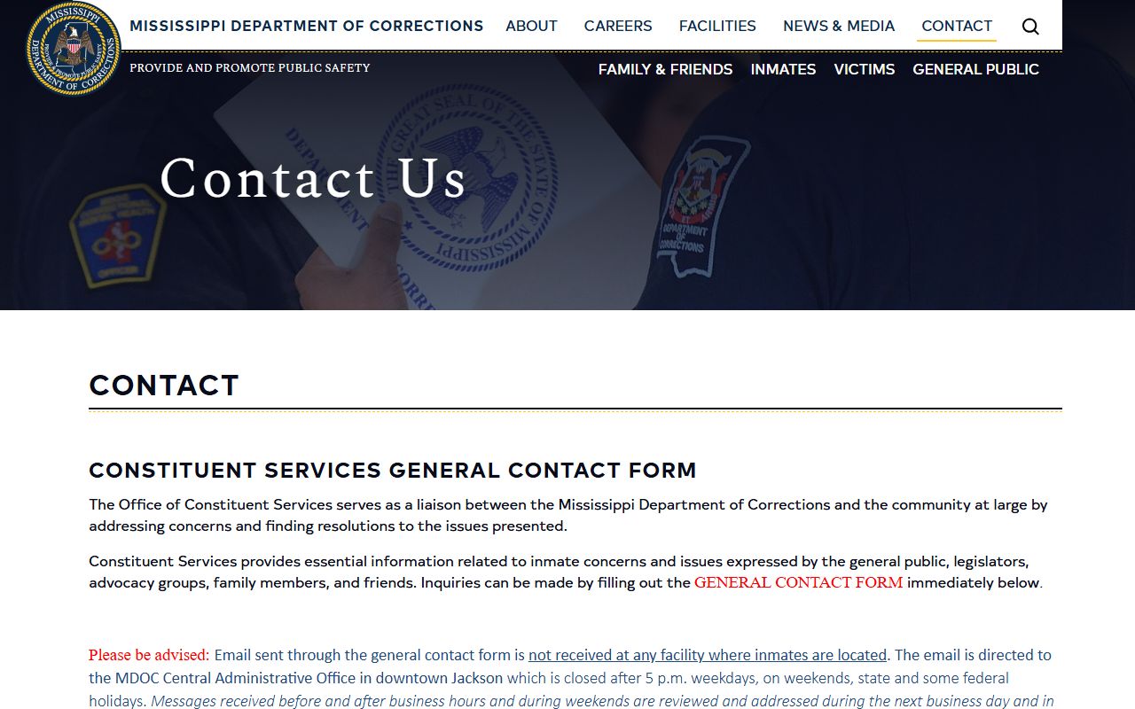 Lee County Circuit Court state prison records at the MDOC contact page