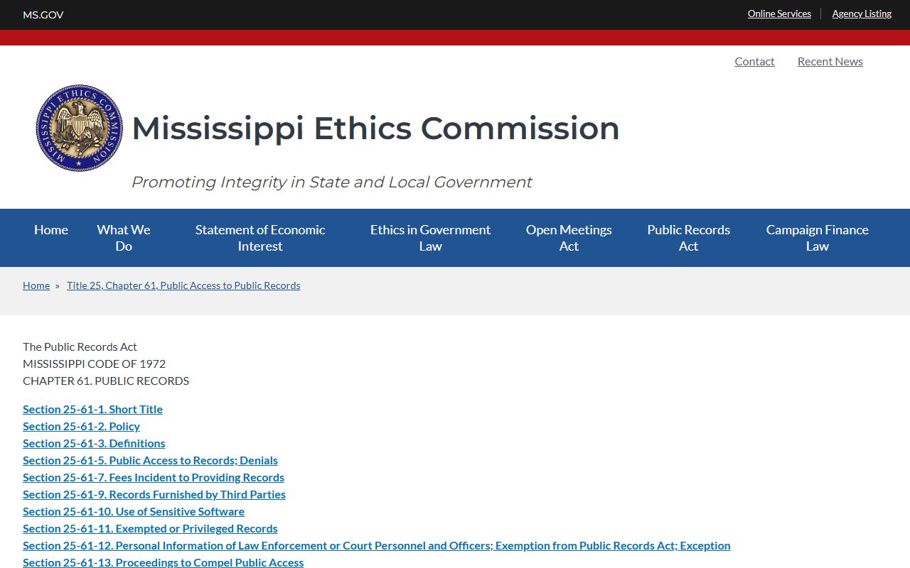 Lee County court records and Mississippi Public Records Act overview