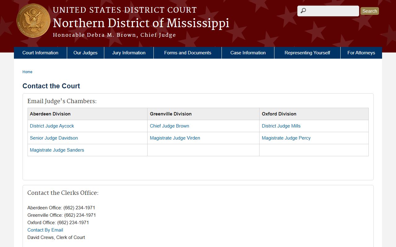 Lee County court records and Northern District court contact page