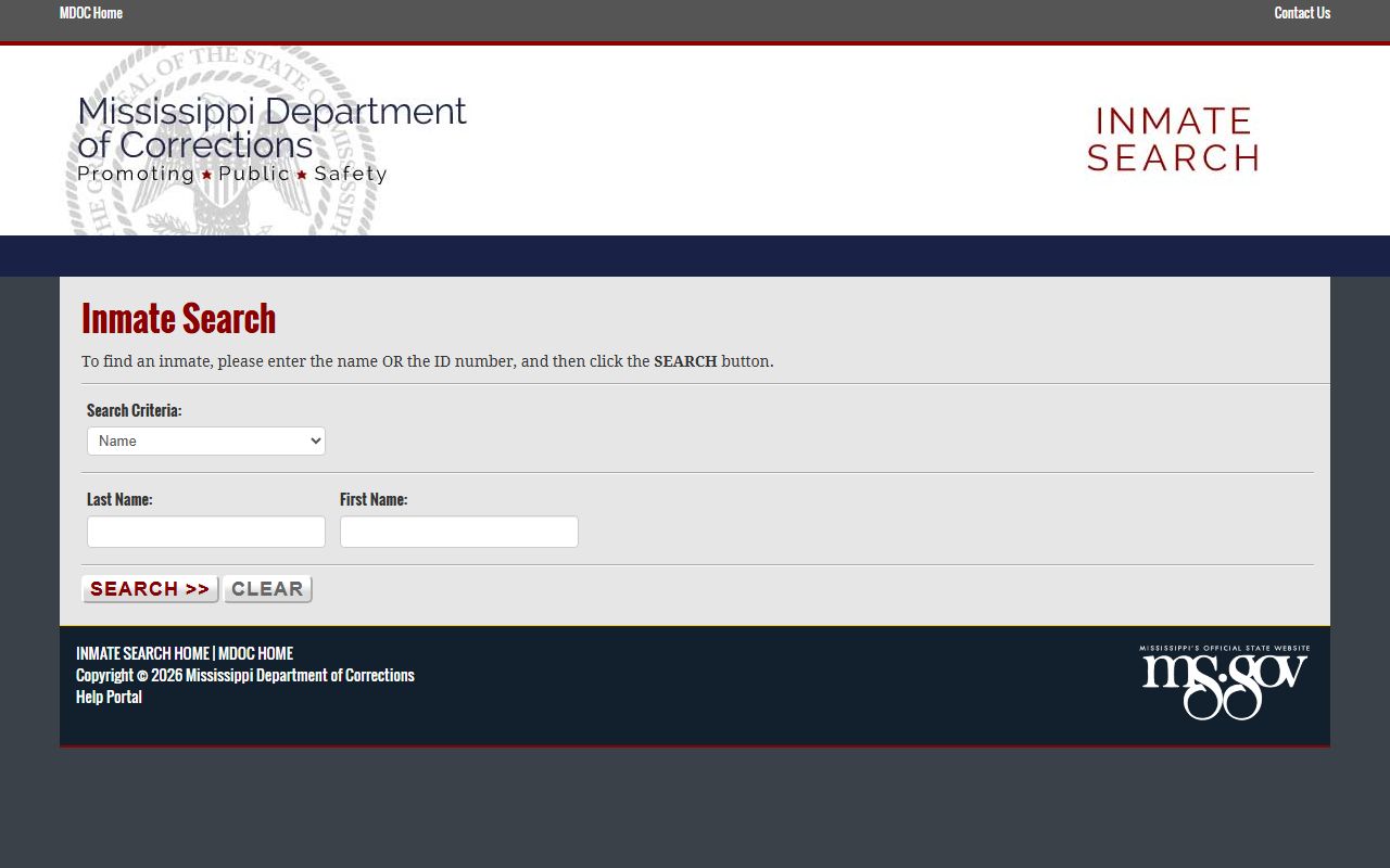 Lee County inmate search alternative on the Mississippi MDOC form
