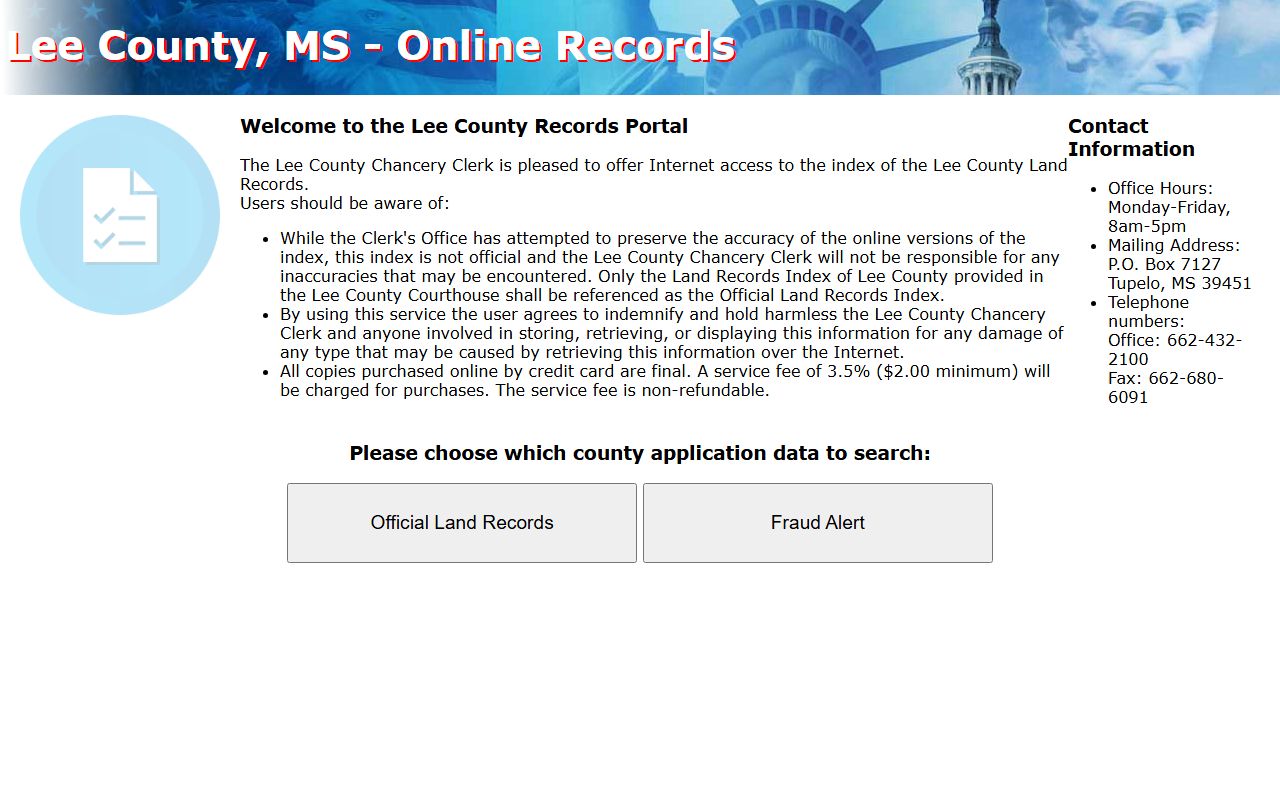 Lee County Probate Records CRMS Chancery Records Online search landing page